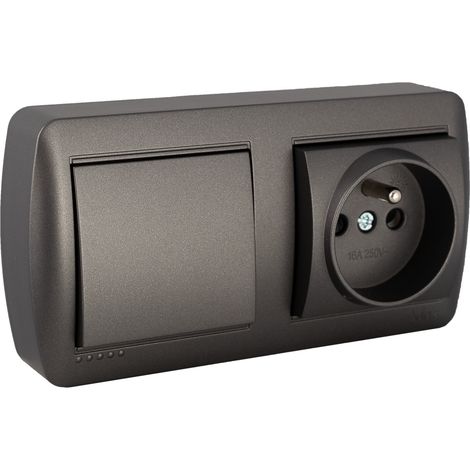 EDM – Ensemble prise 2P+T 16A et interrupteur va-et-vient en saillie – Couleur anthracite – Installation en saillie – Indice de protection IP20