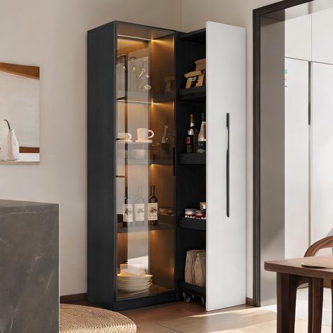 Vitrine noire avec LED et tiroir latéral 70 x 40 x 160 cm en MDF (1/5)