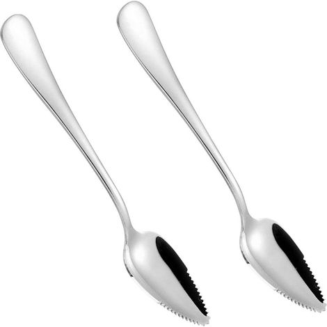 Cuillères à pamplemousse, lot de 2, acier inoxydable, cuillères à kiwi, compatibles lave-vaisselle, bord dentelé, Löffel à dessert, Löffel à fruits pour purée (1/5)
