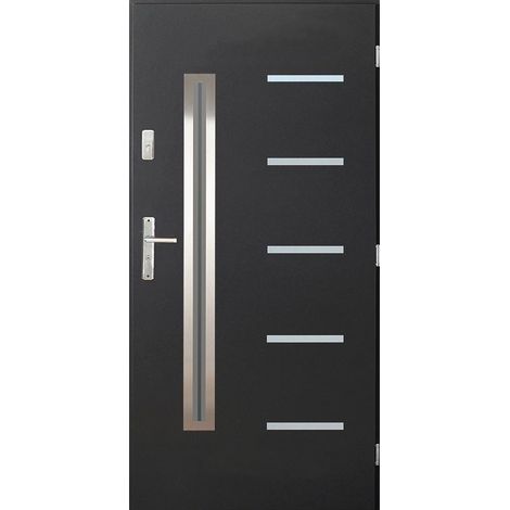 Porte d'entrée CANCUN V 90 cm en acier inoxydable en plusieurs couleurs - Couleur: Anthracite - Poignée et serrure : Avec - Poussant: Droit (1/5)