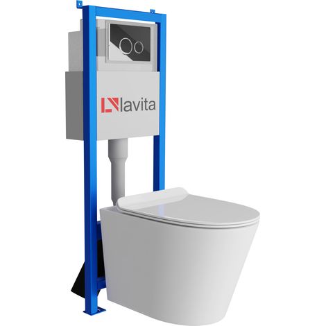 Bâti-support Lavita LAV 101 à 40 cm + WC Galve sans bord + plaque de commande LAV 200.4.2 chrome Kit complet WC (1/5)