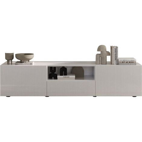 Mueble de TV SCENA – L184 x H43 x P42 cm – Blanco lacado brillante
