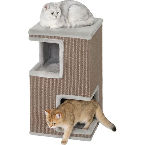 Cage à chat intérieure à 3 étages, grotte semi-fermée avec surfaces à griffer tout autour, 2 grottes pour chats (1/5)