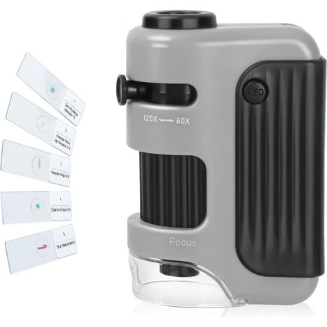 Microscope de Poche 60x-120x, Mini Microscope Portable avec éclairage pour l'observation microbiologique en Laboratoire (1/5)