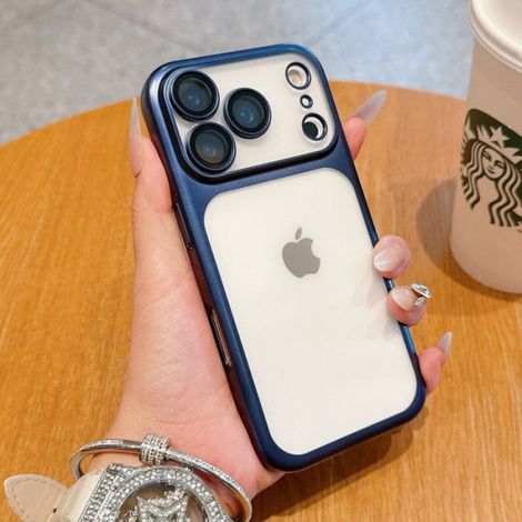Coque iPhone 17 Pro Max - Transparente Mate - Cadre Plaqué - Résistante aux Chutes - Bleu - 1 Pièce (1/3)
