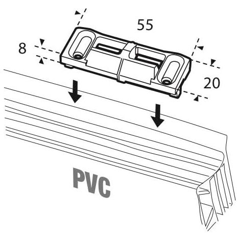 accessori: incontro a doppia asta per finestre Unijet a 2 ante. Dimensioni: 55 x 20 mm