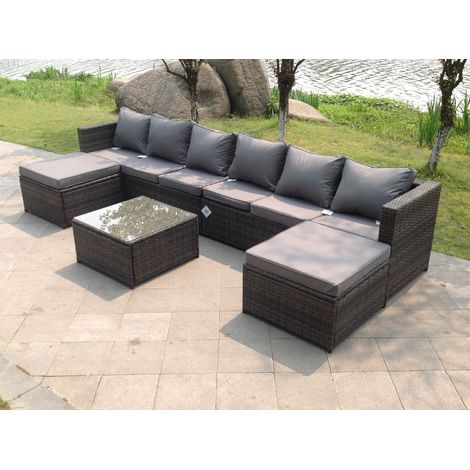 Fimous 8 Seater Lounge Wicker Rattan Sofa Set Footstool Table Outdoor Garden Furniture With 2 Footstools (1/2)