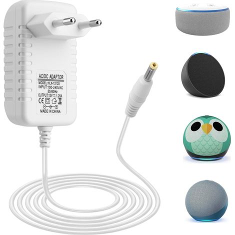 15-W-Netzteil für Echo Dot (3., 4. und 5. Generation), Echo Show 5 (1. und 2. Generation), Echo Spot, Echo Pop, 12 V 1,25 A Netzteil mit 1,5 m Kabel, sicher und stabil