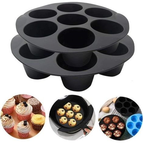 Stampo in silicone per dolci con 7 cavità, antiaderente, 20 cm + 17,5 cm, riutilizzabile, senza BPA, accessorio per la cottura, stampo in silicone per cupcake per friggitrice ad aria (1/5)