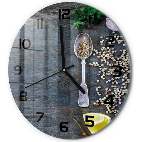 Horloge Murale Ronde Sans Cadre en Verre Trempé Silencieuse et Moderne Épices et herbes fi 30 cm (1/5)