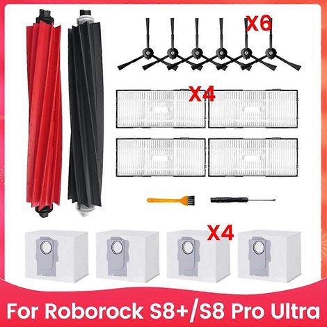 Kit d'accessoires pour aspirateurs robots Roborock S8+/S8 Pro Ultra - Pièces de rechange pour brosses latérales principales