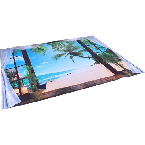 Tapisserie murale à motif paysage de plage avec fenêtre, pour salon ou chambre, 230 x 180 cm (1/5)