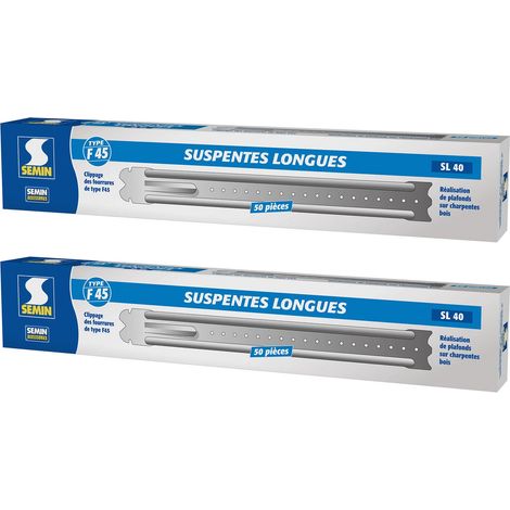 Semin – Suspentes longues 400 mm en acier galvanisé – Boite de 50 unités – Montage rapide pour faux plafonds – Compatible fourrures 45