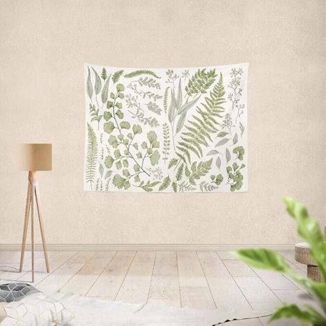 Tapisserie murale en tissu polyester botanique floral et vert blanc à suspendre, pour chambre à coucher, salon, dortoir, décoration quotidienne, 127 x 152 cm, eucalyptus vert