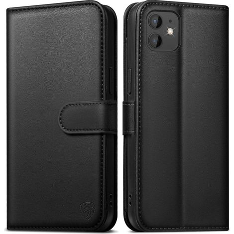 iPhone 12 Pro Handyhülle Lederhülle Schwarz mit RFID Blocker & Standfunktion (1/5)