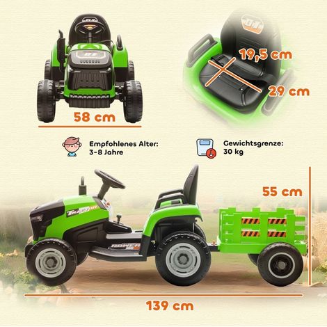 Trattore elettrico per bambini 12V con telecomando, rimorchio rimovibile, verde DESVIAE (1/2)