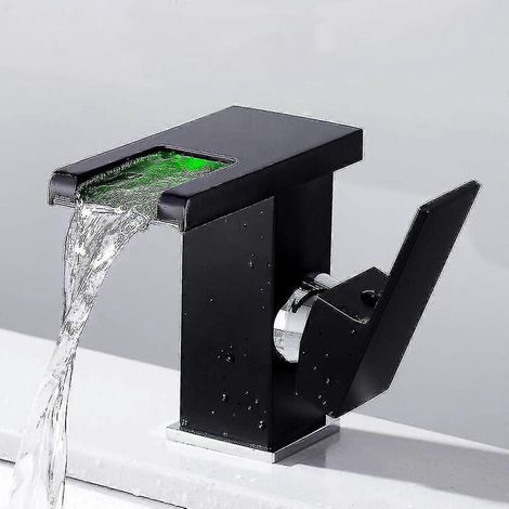 Badezimmerarmatur mit LED-Wasserfallbeleuchtung, schwarz (1/5)
