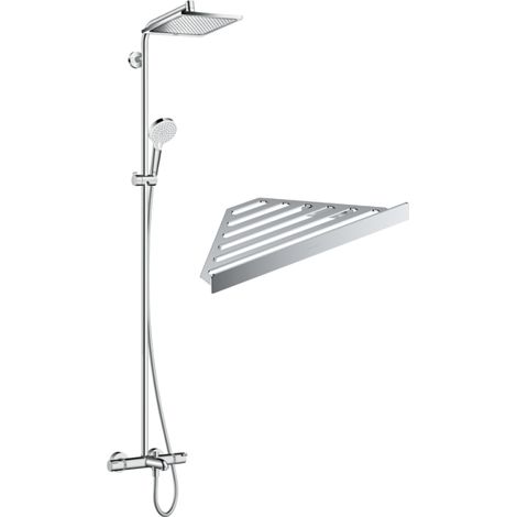 HANSGROHE Crometta E 240 columna termostática para ducha de baño cromada + estante Addstoris