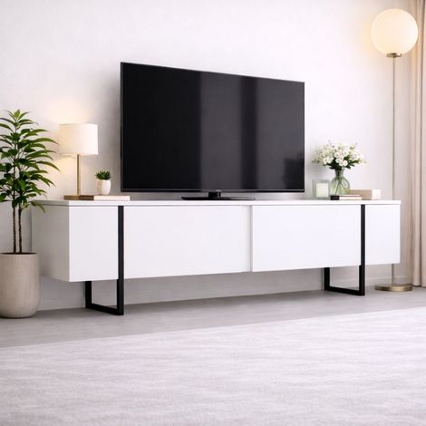 TV-Möbel Luxus Weiß Schwarz Melamin 180x50x30 cm