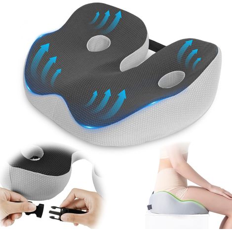 Coussin Coccyx pour Chaise Bureau – Appui Lombaire avec Mousse à Mémoire Respirante, Amovible et Lavable, Soulage Pression Coccyx, Utilisation Auto, Bureau, Maison (Gris) (1/5)