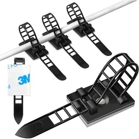 100 Adhesive Cable Ties with Screw Fixing, Nylon Cable Tie Organizer with Strong Adhesive Tape and Screw Hole, Ideal for Home (1/5)