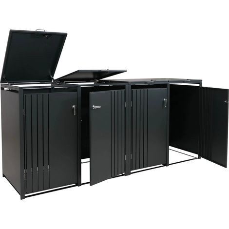 Cache-poubelles extérieur pour 4 bacs 80 à 240 L en acier anthracite abri poubelles avec couvercles et portes verrouillables 264 x 84 x 122 cm 040009344