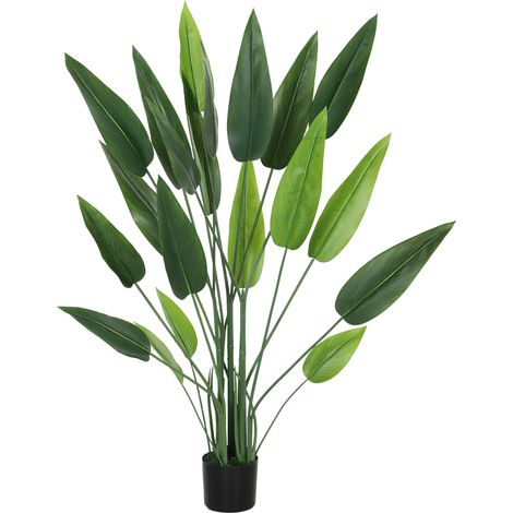 Plante Artificielle Verte Uccello del Paradiso 20 Feuilles 140 cm avec Vaso PE PEVA PP