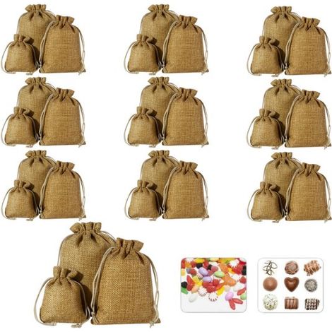 Set di 30 sacchetti in lino con coulisse, disponibili in 3 misure (10 sacchetti per misura). Sacchetti regalo/contenitori in lino. Piccoli sacchetti in tessuto. (1/5)