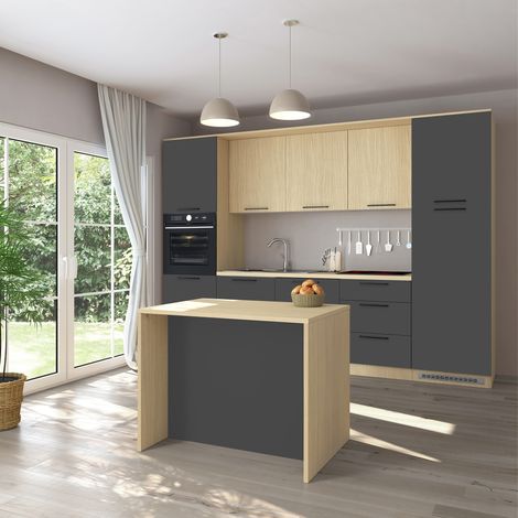 Îlot de Cuisine Manotere, Meuble Garde-Manger avec Étagère, 2 Compartiments Made in Italy, 2 Portes, 115x80x90h cm Chêne Brun (1/5)