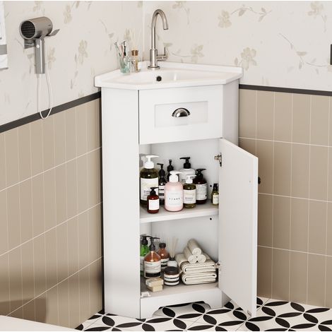 Mobile bagno freestanding con lavabo in ceramica, MDF impermeabile, bianco, OKWISH (1/5)