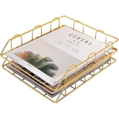 2 x Schreibtisch-Organizer aus goldenem Eisendraht, Briefablage, Papierablage