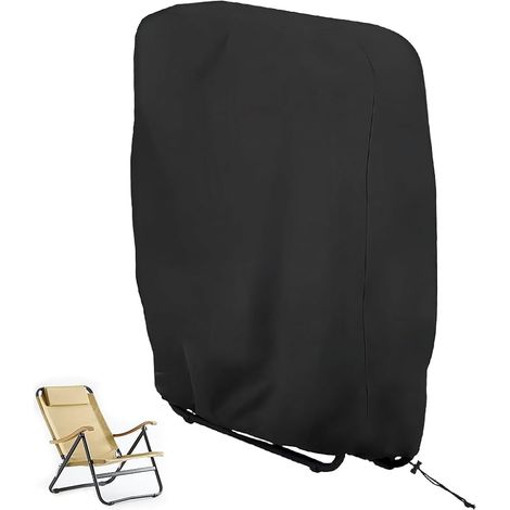 Schutzhülle für Gartenstühle, Schutzhülle für klappbare Sonnenliegen, faltbare Oxford-Plane für stapelbare Stühle, UV-beständig, wasserdicht, staubdicht (Schwarz) (1/5)