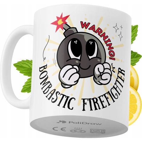 Taza de café/té divertida y humorística con diseño de texto gracioso para bomberos. Taza ideal para cumpleaños, santos, días festivos y ocasiones especiales. Color blanco, 330 ml. (1/5)