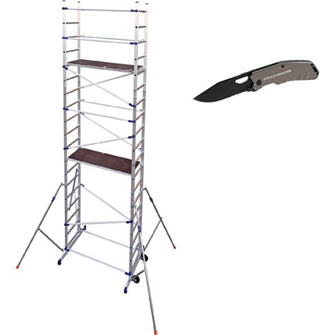 Echafaudage 2 plateaux - Hauteur travail 6.46m + Couteau de poche STANLEY - PN/CLA-COUTEAU