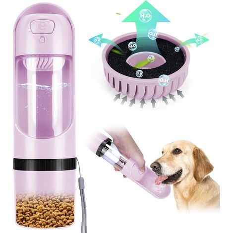 Gourde filtrante pour chien 3-en-1, 300 ml d’eau et 150 ml de nourriture, étanche et portable pour randonnée et voyage (1/5)