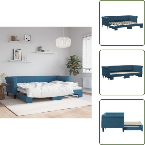 Tagesbett Ausziehbar Blau 80x200 cm Samt - Sofa Bett - Schlafsofa - Gästebett - Tagesbett - Blau (1/5)