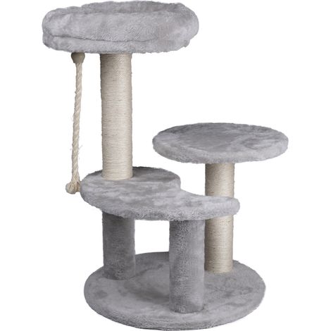 Albero Graffiatoio Tiragraffi 3 Ripiani con Corda in Sisal Rivestimento Peluche (1/5)