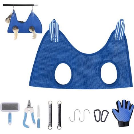 Bolsa colgante para gatos y perros,Hamaca de aseo para mascotas de 11 piezas,Para facilitar el corte de uñas,57 x 44,5 cm,Azul (1/5)