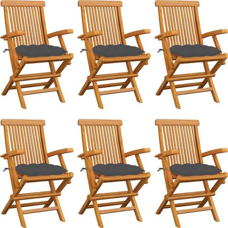 Lot de 6 Chaises de jardin avec coussins - Chaises d'extérieur pour terrasse/jardin anthracite Bois de teck BV476852 - BonneVie (1/5)