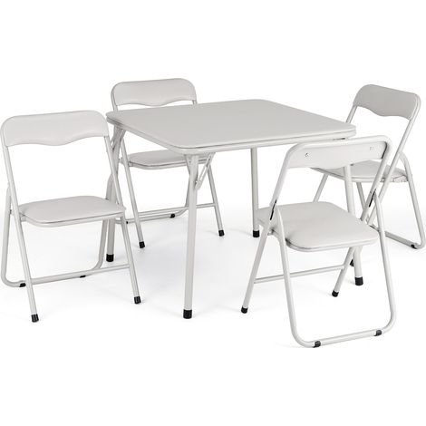 Ensemble pliant pour enfants - Table carrée + 4 chaises rembourrées, structure métal solide, idéal repas, lecture ou jeu, design compact, couleur beige, 1 table + 4 chaises (1/5)