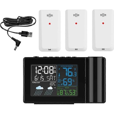 Réveil numérique avec station météo, affichage LED de la température et de l'humidité, prévisions météo, fonction snooze et projection de l'heure. (1/5)