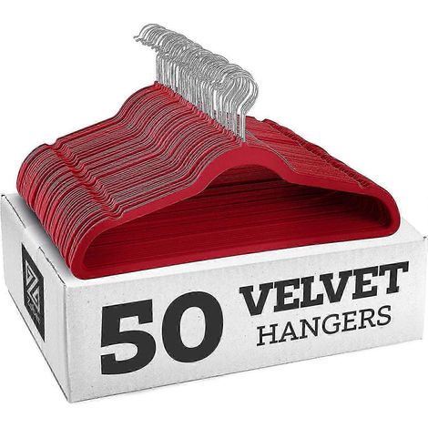 Rutschfeste Samtkleiderbügel – Anzugbügel (10er-Set) – verzinkter Haken – rot