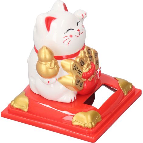 Chat Porte-Bonheur Agitant la Patte Solaire, Figurine Décorative Attirant Richesse pour Bureau Entreprise Restaurant Voiture, Type 335A Blanc (1/5)