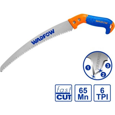 Sierra de podar WADFOW 300 mm 65Mn, dientes triples 6 TPI, funda de color, corte eficiente