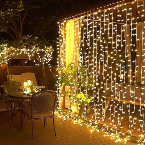 300 LED-Lichterkette mit Fernbedienung, Stecker für Vorhänge, für den Außenbereich, Fenster, Wände, Schlafzimmerdekoration, Hochzeiten, Terrassen, Innenräume, Weihnachten, warmweiß (1/4)