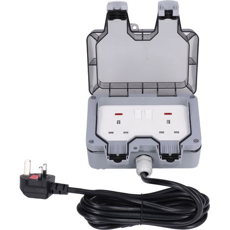 Boîte de Prise Double Extérieure IP66 avec Câble, Prise Britannique 250V 13A Étanche (1/5)