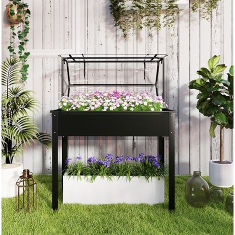 Bac potager surélevé avec toit de serre, trous de drainage, 100 x 48 x 124 cm, noir DESVIAE (1/5)
