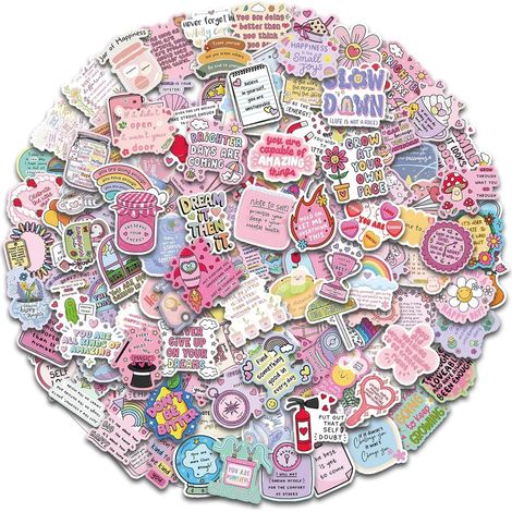200 Sticker Aesthetic Set, Citations amusantes, Autocollants en vinyle, pour album photo, journal, scrapbook, bouteille d'eau, ordinateur portable, téléphone, décoration, Dopamine Decor (1/5)