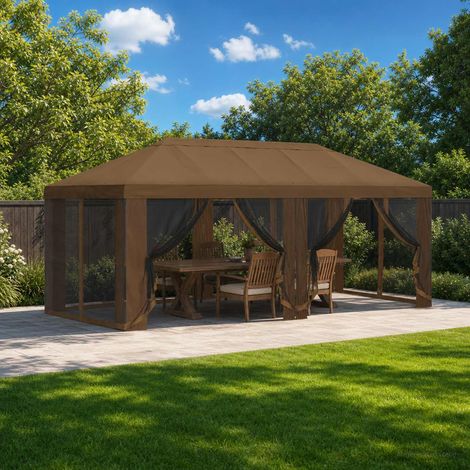 Teenpull – Pavillon Dach mit Seitenwänden 6 x 3 m Taupe Polyester 190 (1/5)