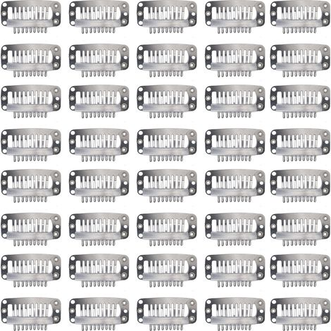 40 pièces attaches à cheveux en acier inoxydable, peigne à 9 dents pour extensions, accessoires DIY argentés 1,3 pouces (1/5)